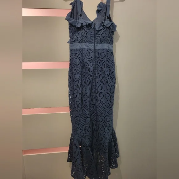 Lady Black Tie Blue Steel Lace Midi Dress Size 4 - Picture 4 of 9